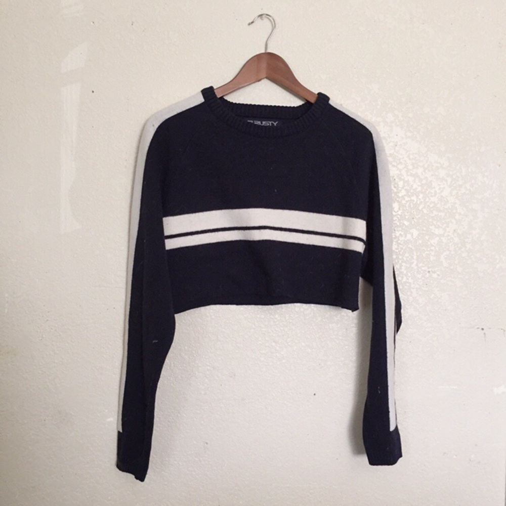 Blue Striped Cropped Sweater